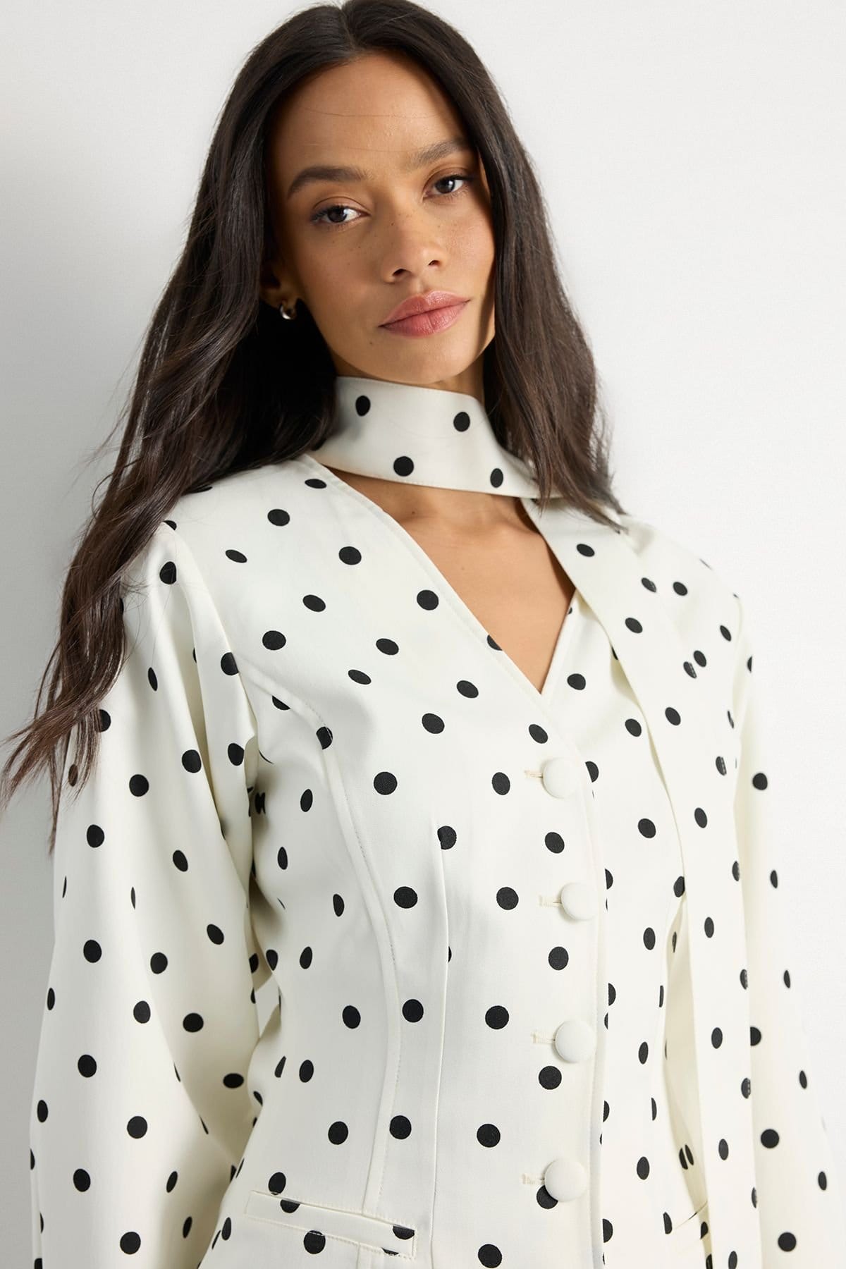 Warehouse Warehouse Women's Polka Dot Cocoon Sleeve Tailored Mini Dress in Mono - 4