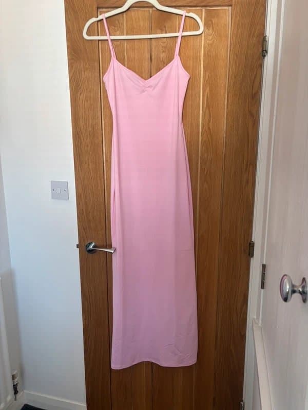 Bershka Bershka ruched strap midi dress pink size M