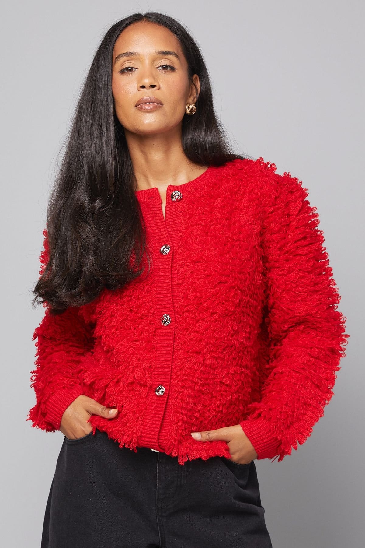 Wallis Wallis Women's Loop Detail Cardigan in Red - 4