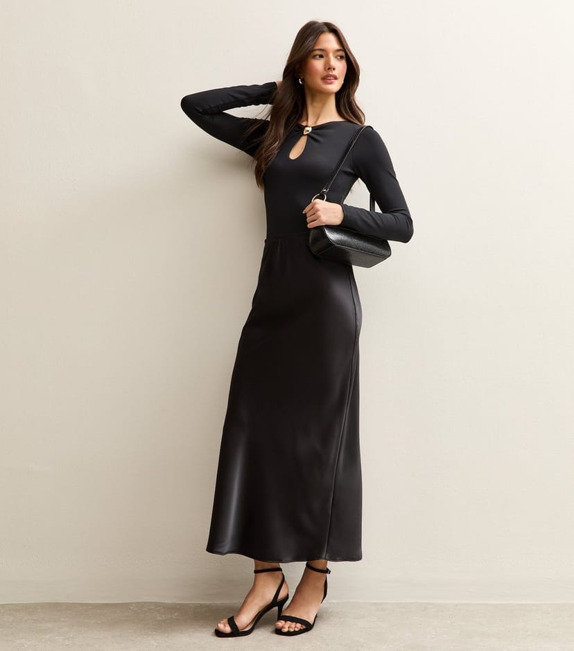 New Look Women's Black Satin Midi Skirt New Look - 1