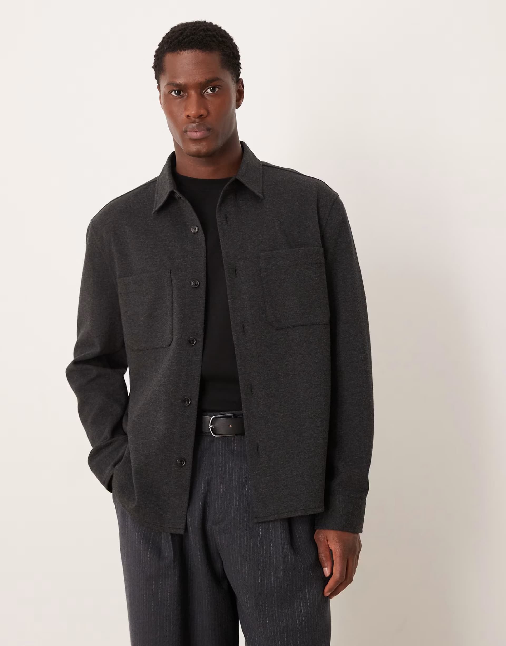 ASOS Mango cotton mix shacket in charcoal