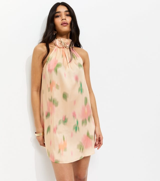 New Look Women's Pink Rose Print Halterneck Mini Dress New Look - 3