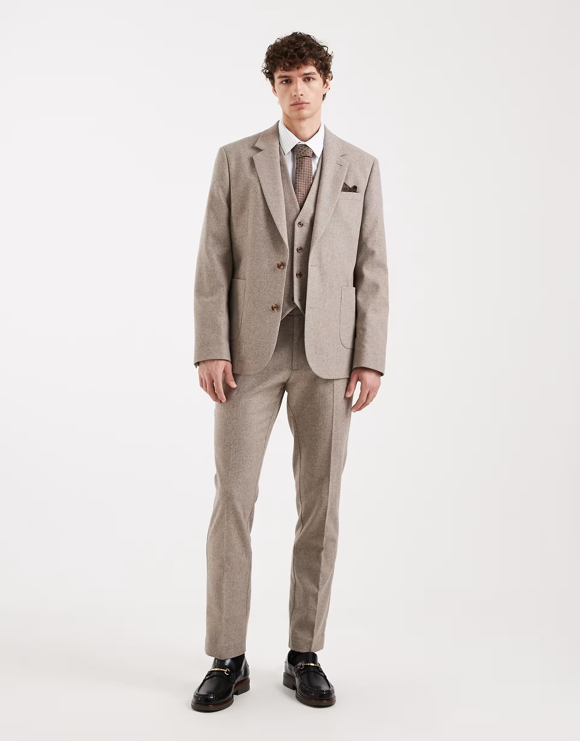 ASOS ASOS DESIGN slim suit trousers with wool in beige
