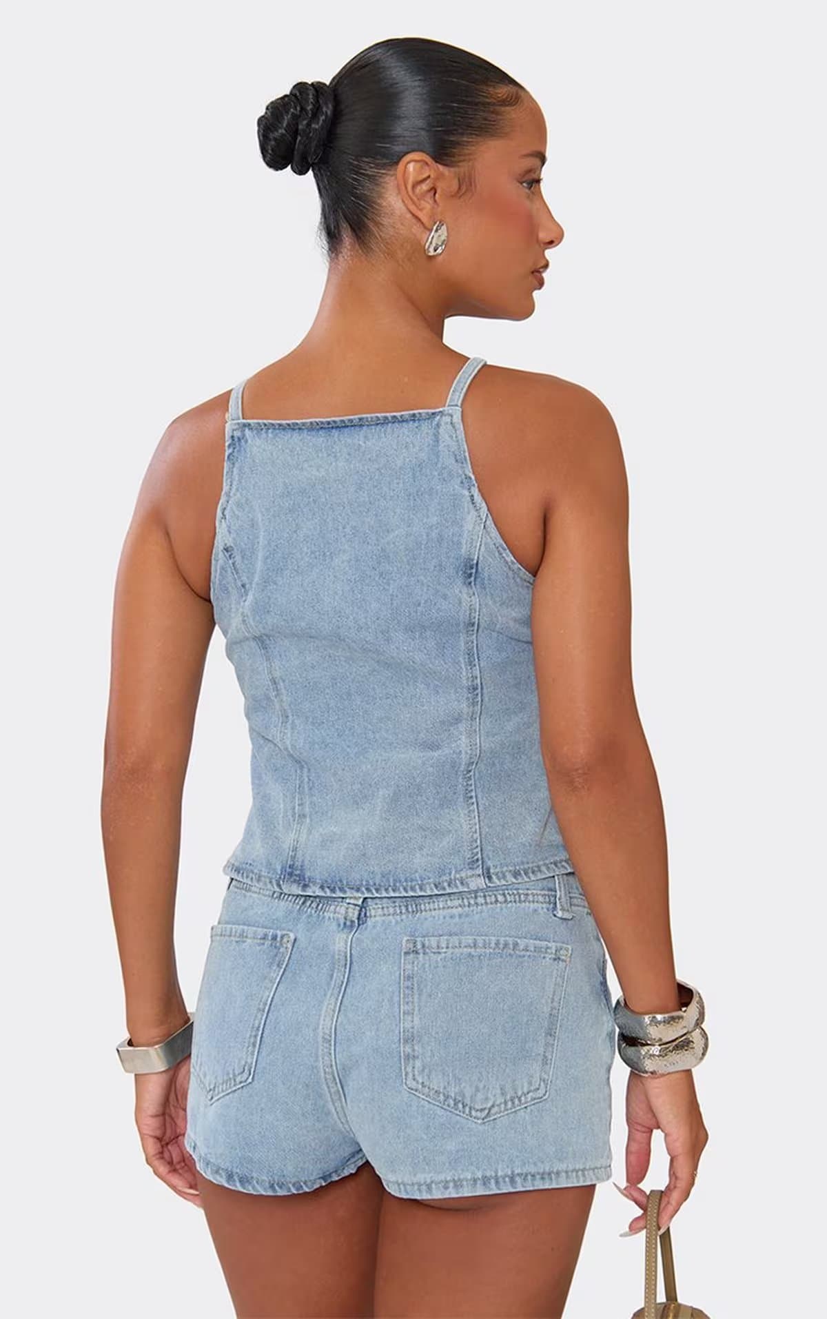 EGO Low Rise Shorts In Light Blue Denim, Women's Size UK 6