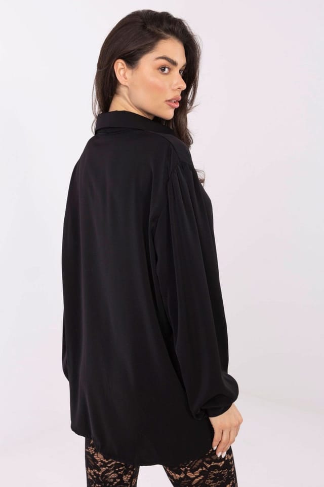 Love Lace Love Lace Women's Elegant Tie Neck Puff Sleeve Polyester Blouse in Black - 3