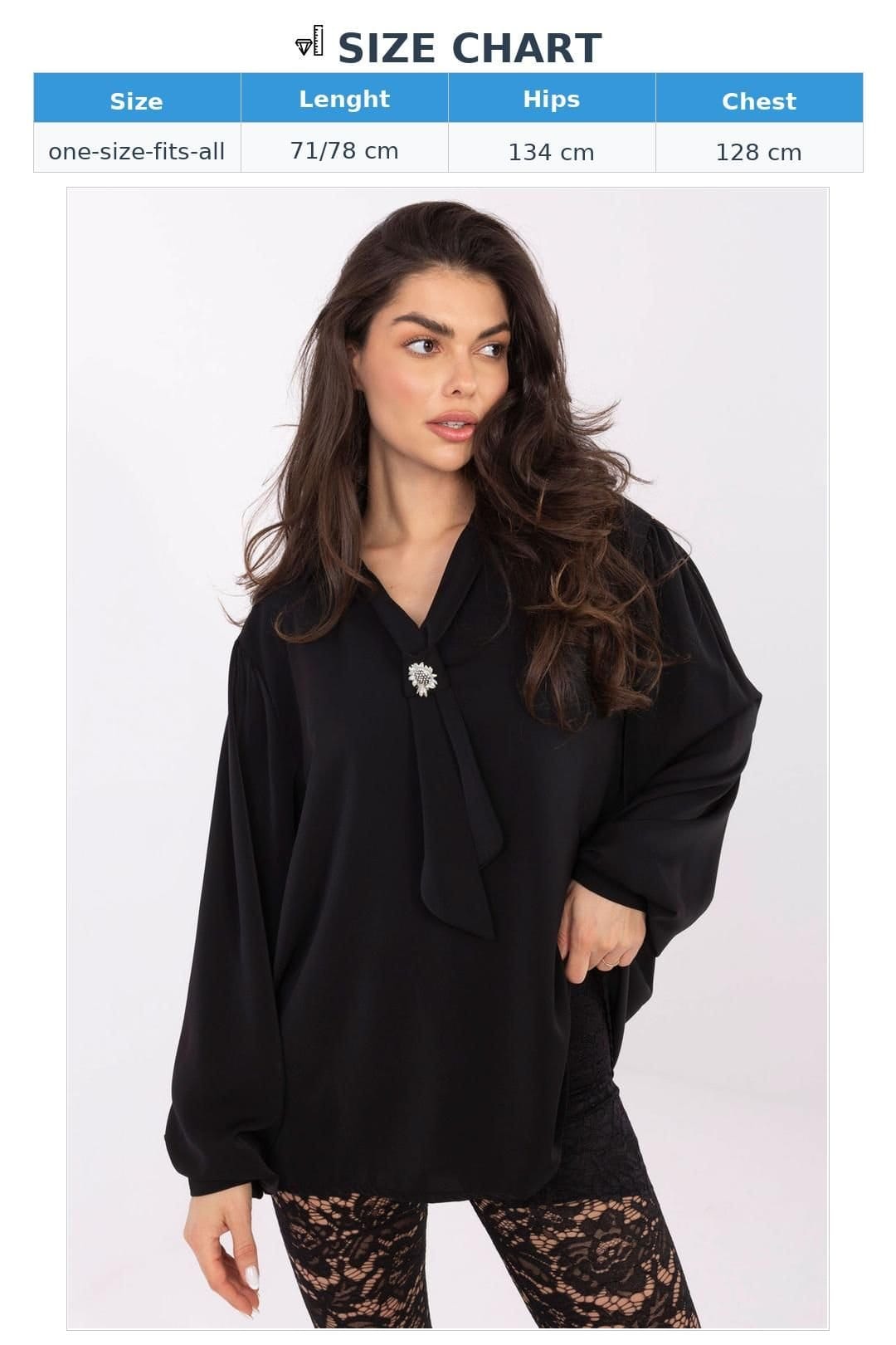 Love Lace Love Lace Women's Elegant Tie Neck Puff Sleeve Polyester Blouse in Black - 4