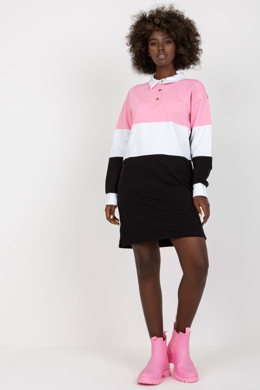 Love Lace Black Long Sleeve Polo Collar Dress