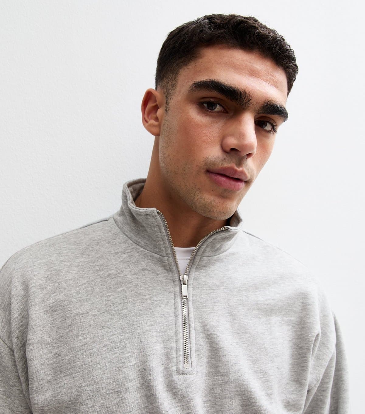 New Look Men's Grey Relaxed Quarter Zip Sweatshirt New Look