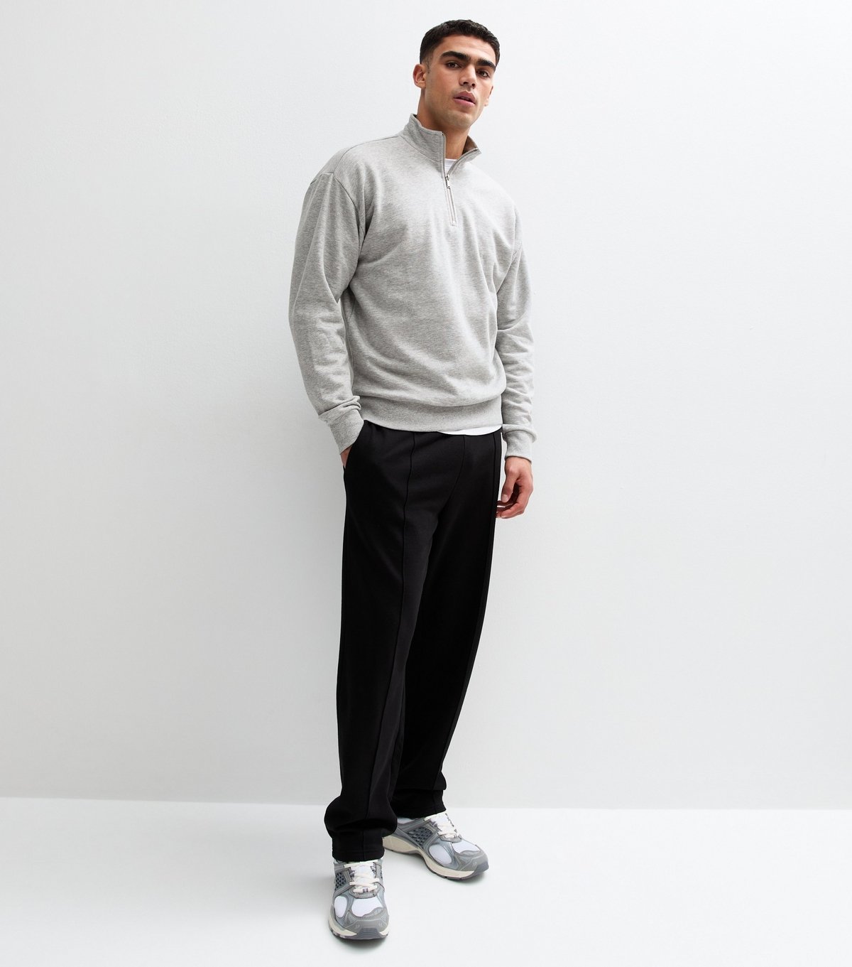 New Look Men's Grey Relaxed Quarter Zip Sweatshirt New Look - 3