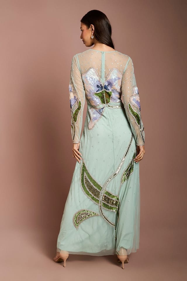 Coast Coast Women's Embellished Long Sleeve Floral Maxi Dress in Light Blue - 3