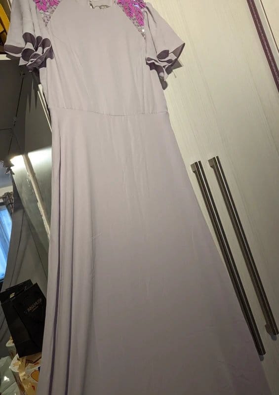 ASOS Lilac Chiffon Evening Gown with Sequin and Diamante Detail