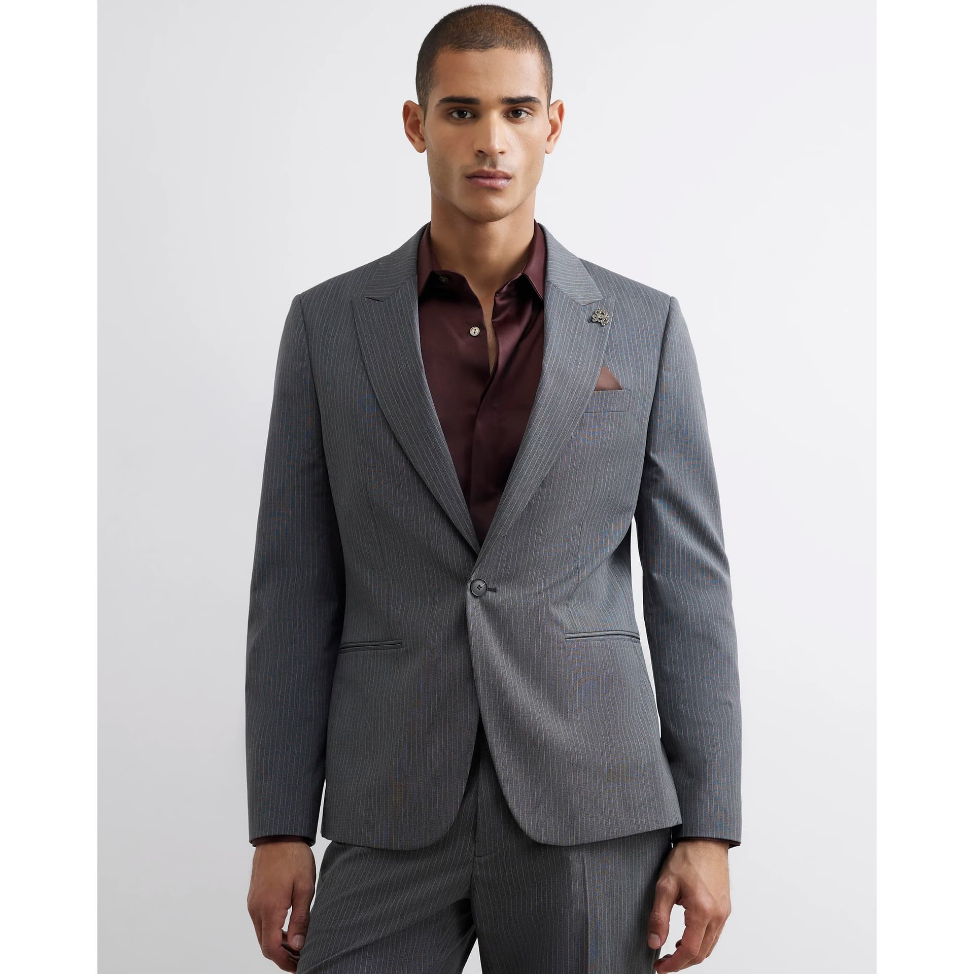 River Island Mens River Island Grey Slim Fit Pinstripe Suit Jacket