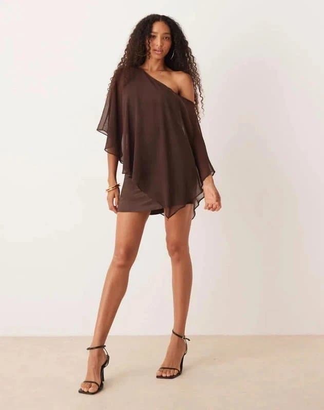 ASOS satun chiffon mix drape one shoulder