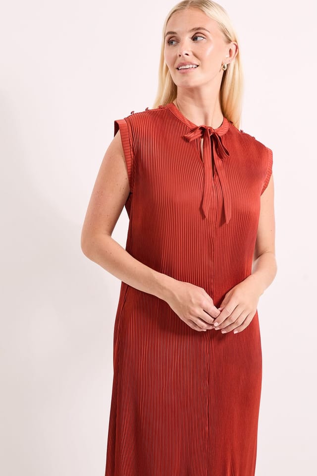 Principles Principles Women's Plisse Tie Front Midi Dress in Rust - 2