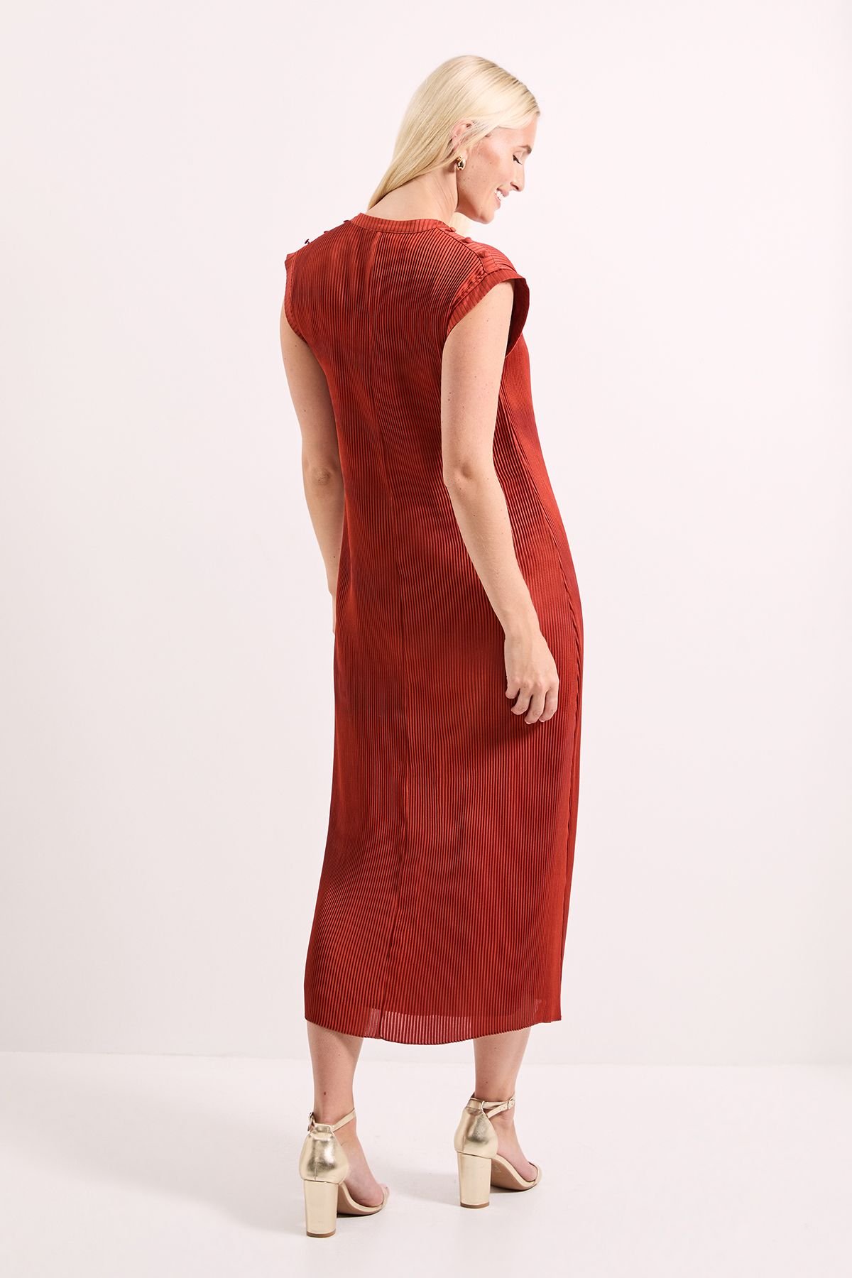 Principles Principles Women's Plisse Tie Front Midi Dress in Rust - 3