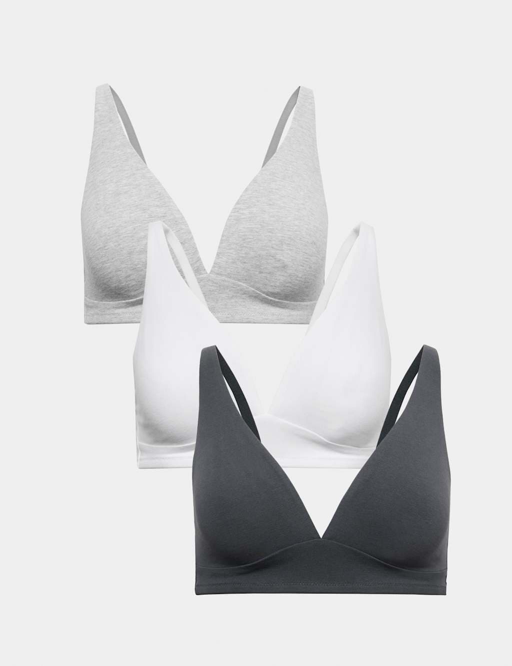 Marks & Spencer M&S 3 Pack Cotton Rich Non Wired Plunge Bras A-E Dark Pewter