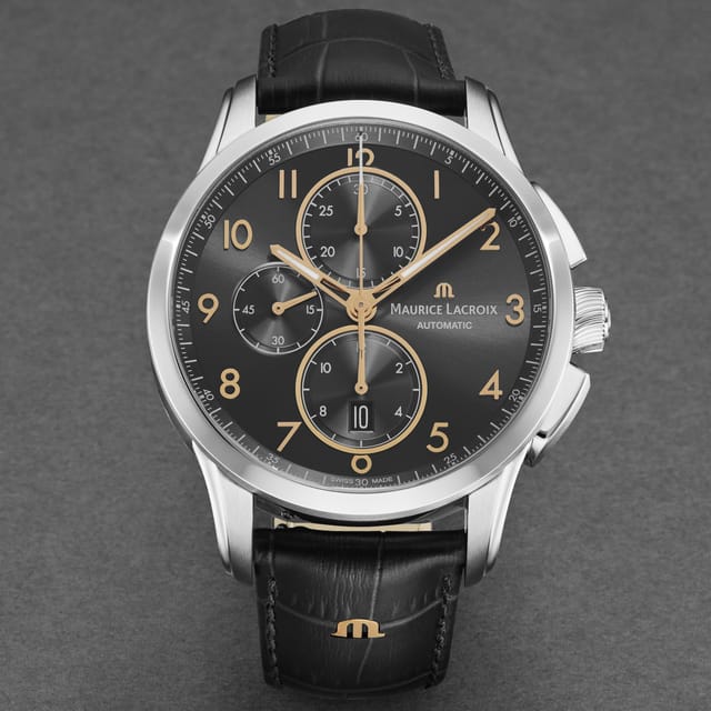 Maurice Lacroix Maurice Lacroix Men's 'Pontos' Gunmetal Dial Leather Strap Automatic Watch in Black - 3