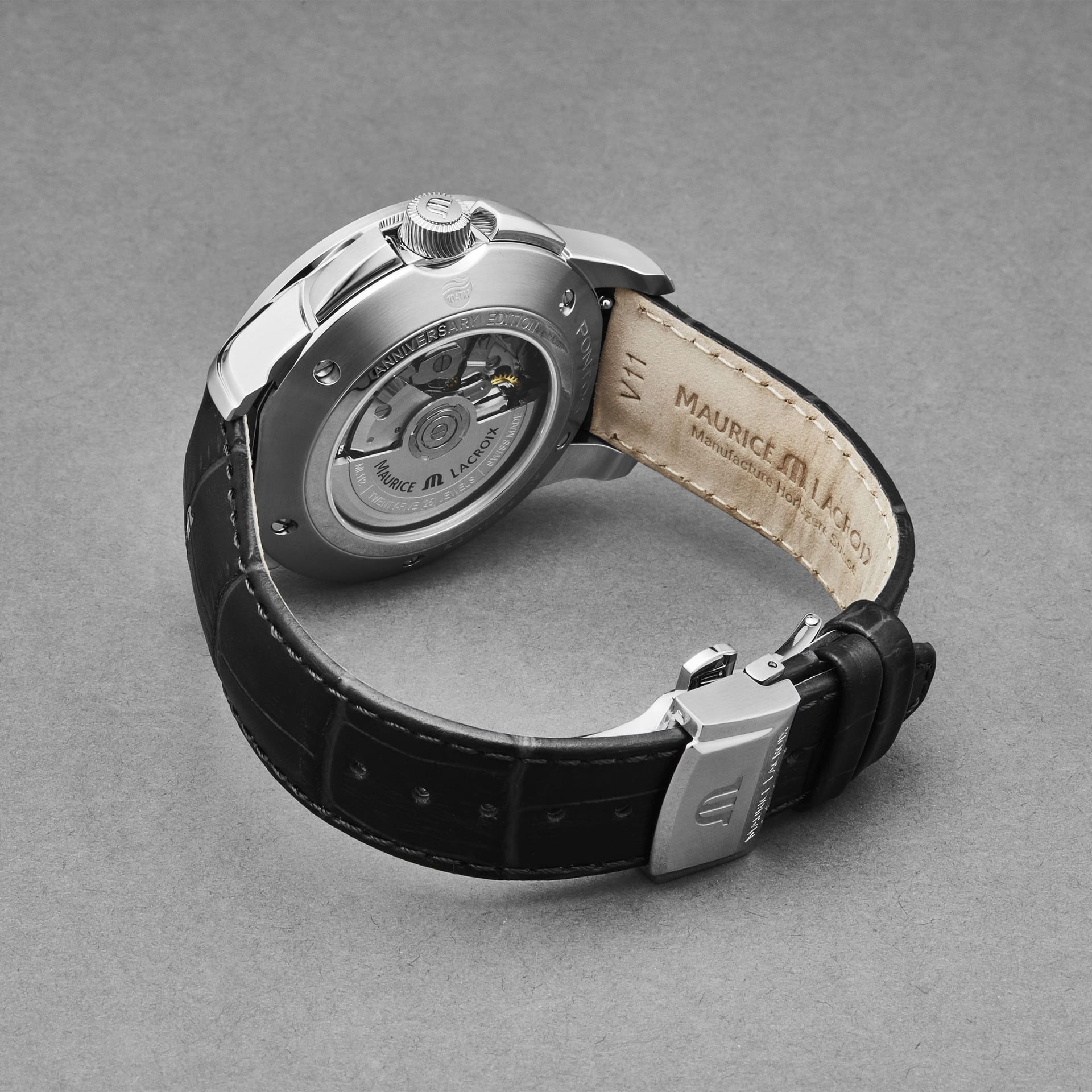 Maurice Lacroix Maurice Lacroix Men's 'Pontos' Gunmetal Dial Leather Strap Automatic Watch in Black - 4