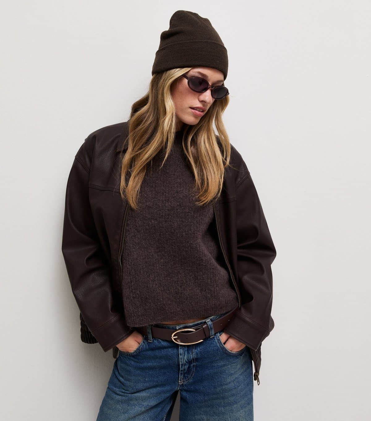 New Look Dark Brown Knitted Beanie Hat New Look