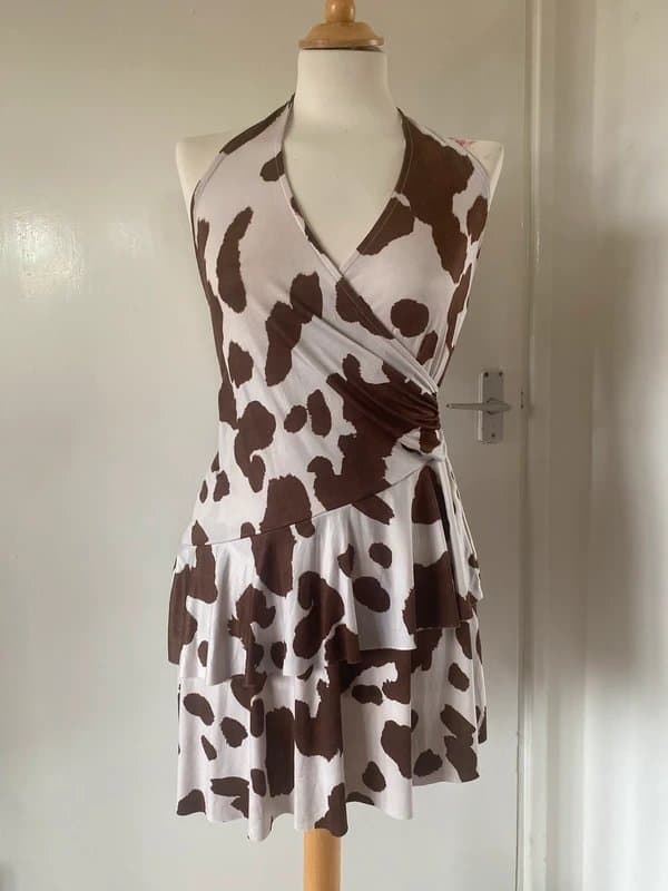 ASOS Asos cow print halter neck ruffle mini dress