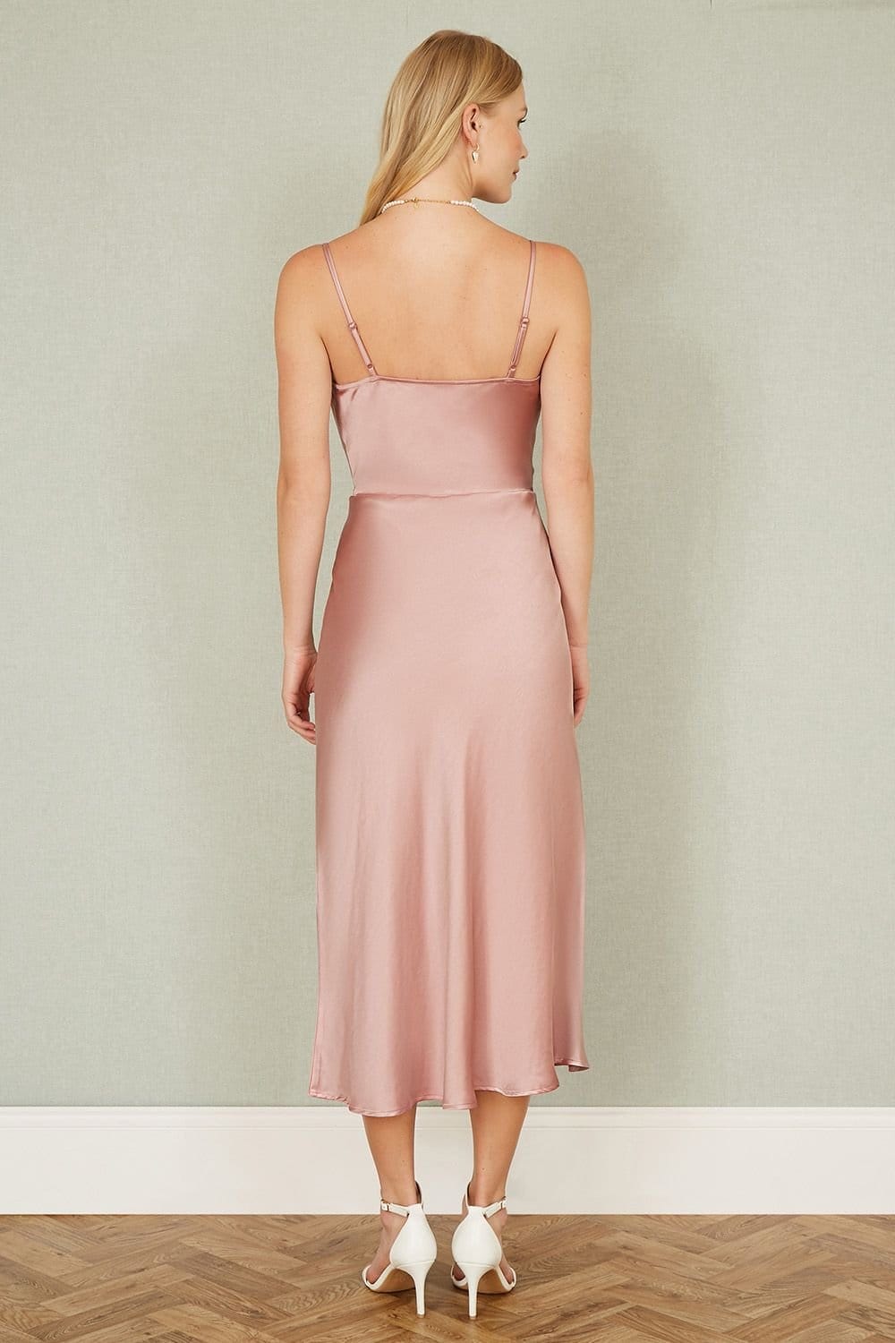 Yumi Yumi Women's Rose Pink Satin Cowl Neck Midi Dress in Light Pink - 4