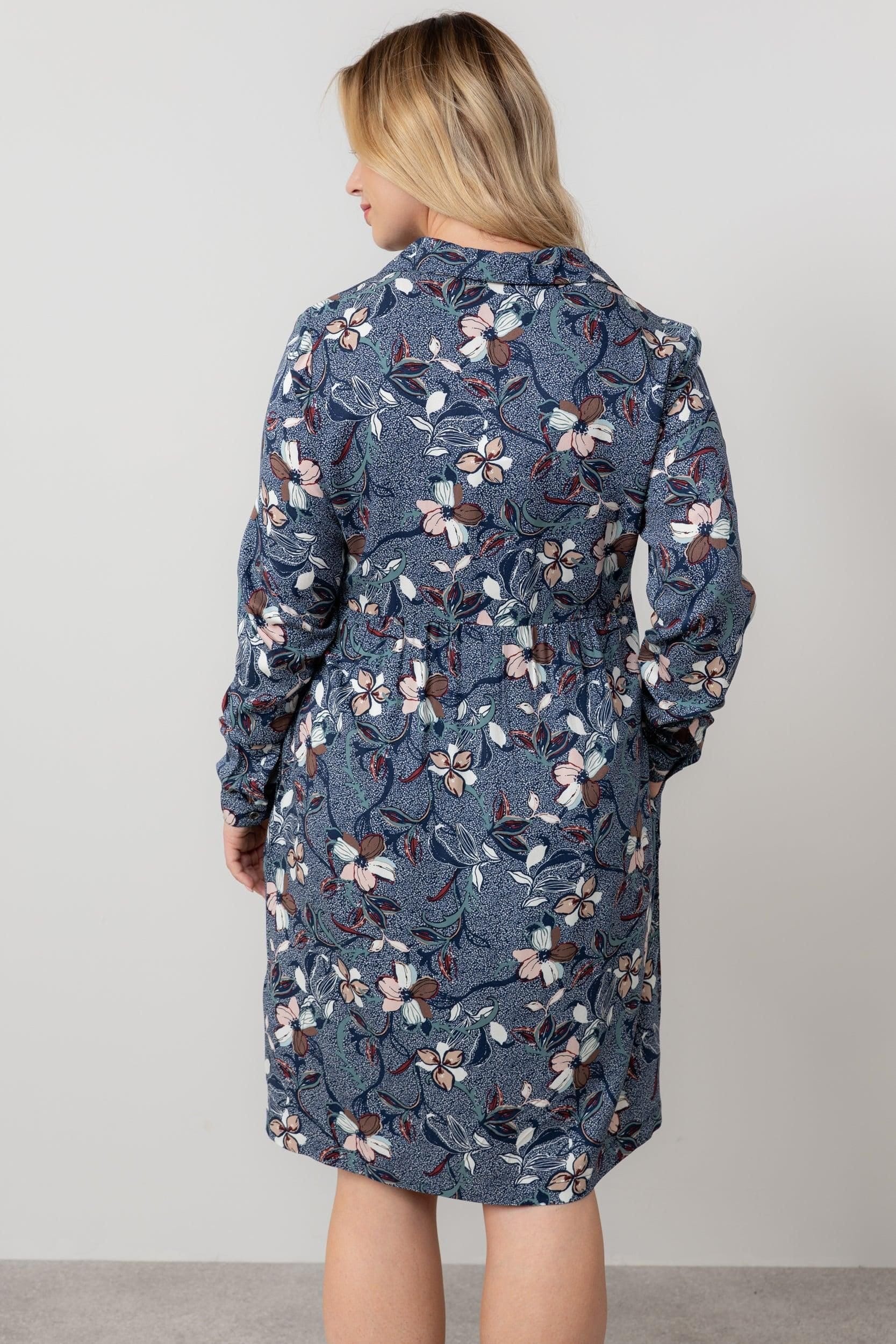 Lily & Me Lily & Me Women's Emma Printed Woven Viscose Shift Dress with Collar & v-neckline in Navy - 4