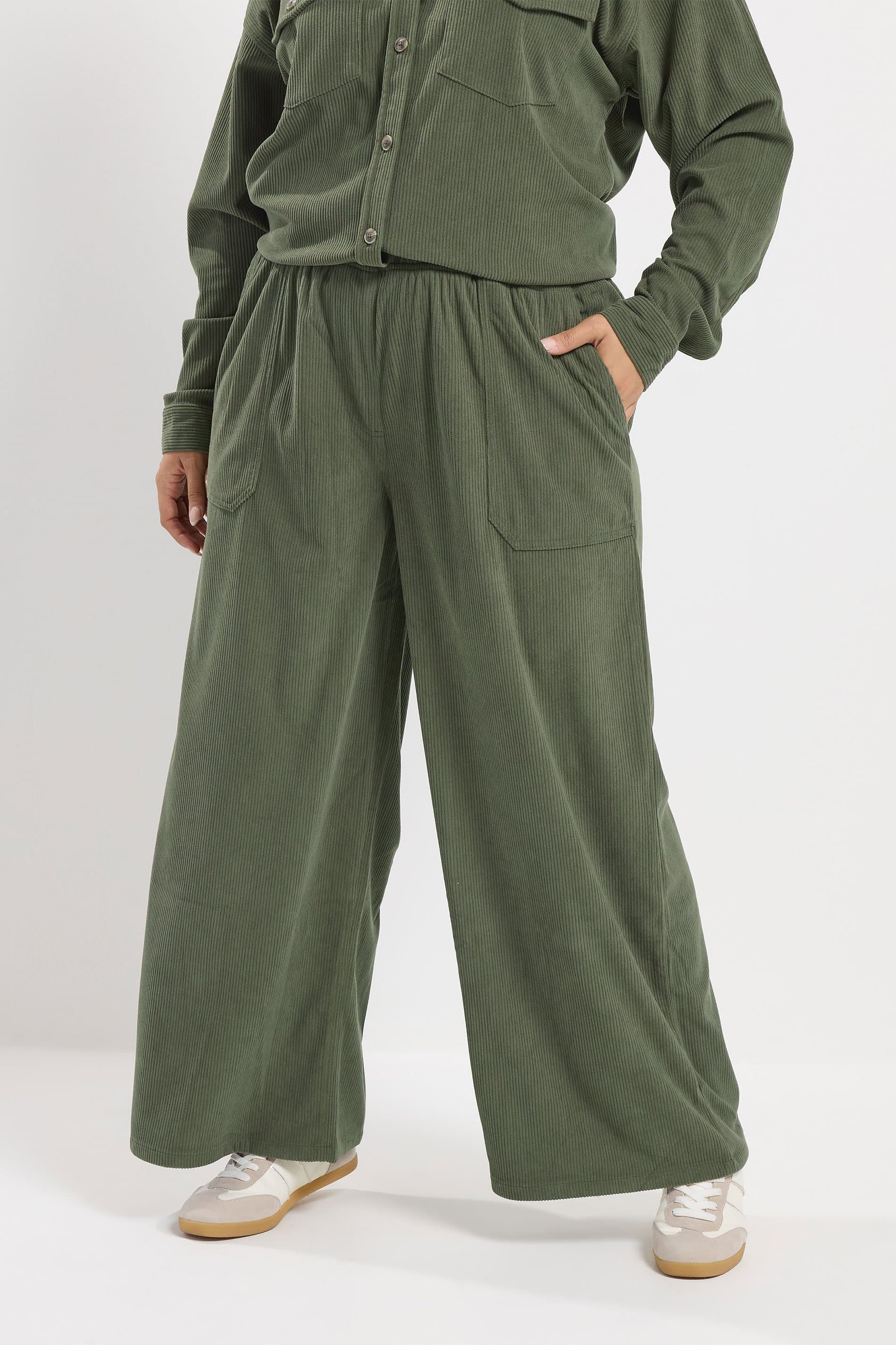 Yours Plus Size Khaki Green Carpenter Corduroy Trousers