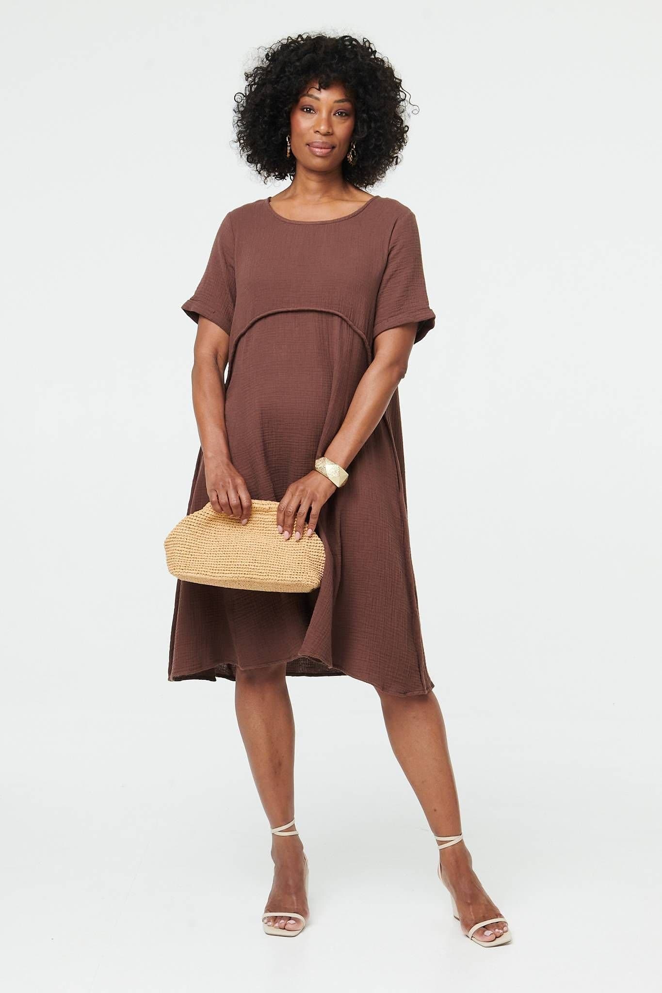 Izabel London Izabel London Women's Mesh Layered Textured Midi Dress in Brown