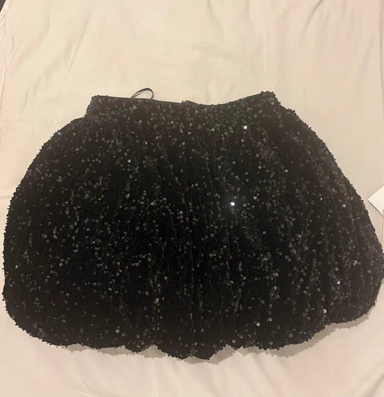 ASOS ASOS Luxe velvet embellished co-ord bubble mini skirt in black sequin