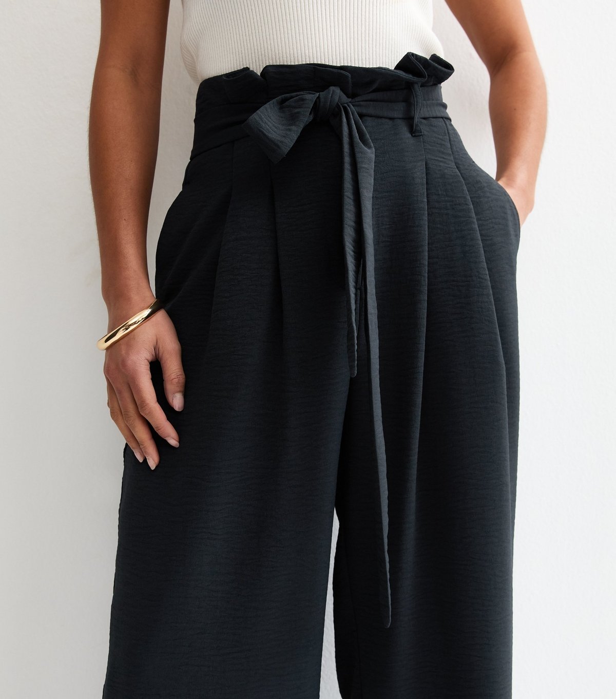 New Look Women's Petite Navy Paper Bag Waist Wide Leg Trousers New Look - 3