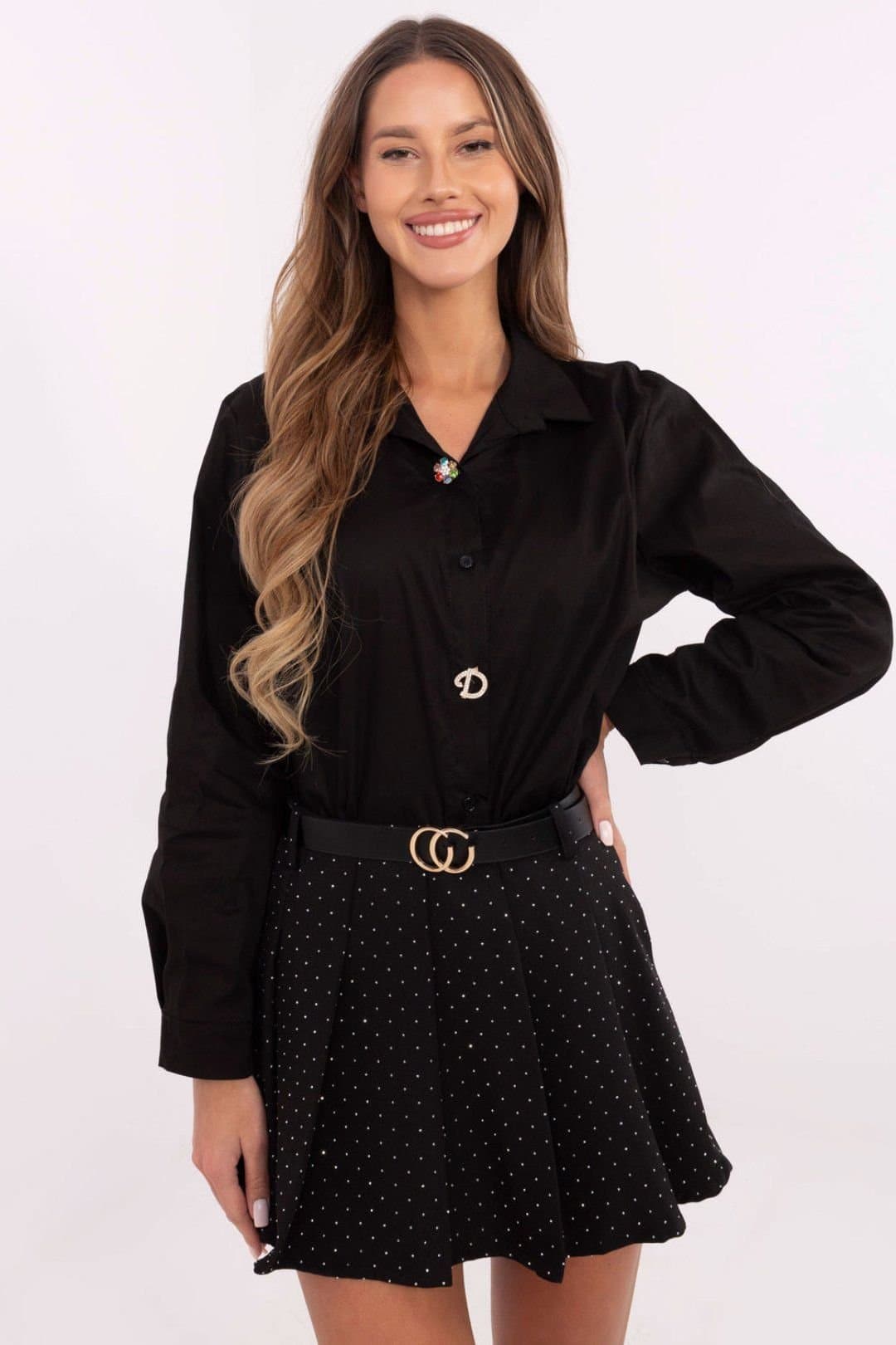 Love Lace Love Lace Women's Long Sleeve Shirt with Detachable Brooches in Black