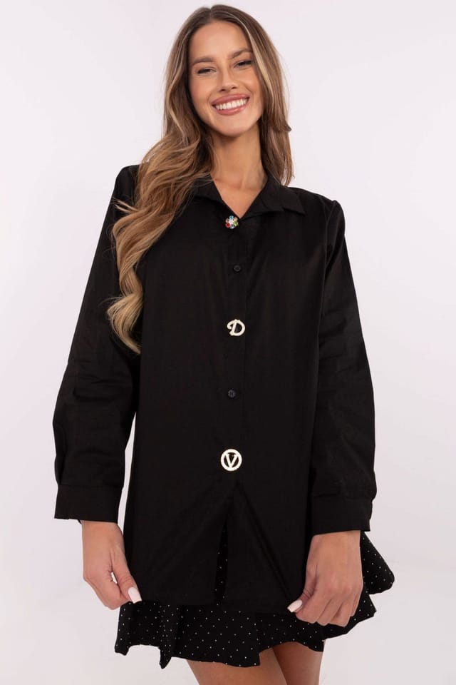 Love Lace Love Lace Women's Long Sleeve Shirt with Detachable Brooches in Black - 2