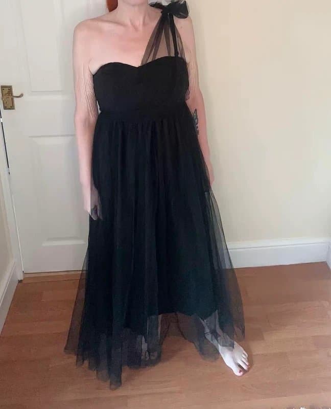 Shein SHEIN Black One Shoulder Tulle Maxi Dress Size 12/14 L BNWOT