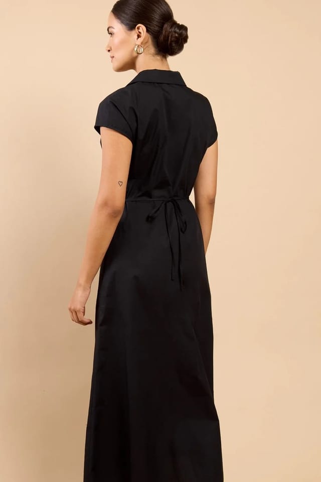 Little Mistress Little Mistress Women's Black Gathered Detail Midaxi Shirt Dress - 2