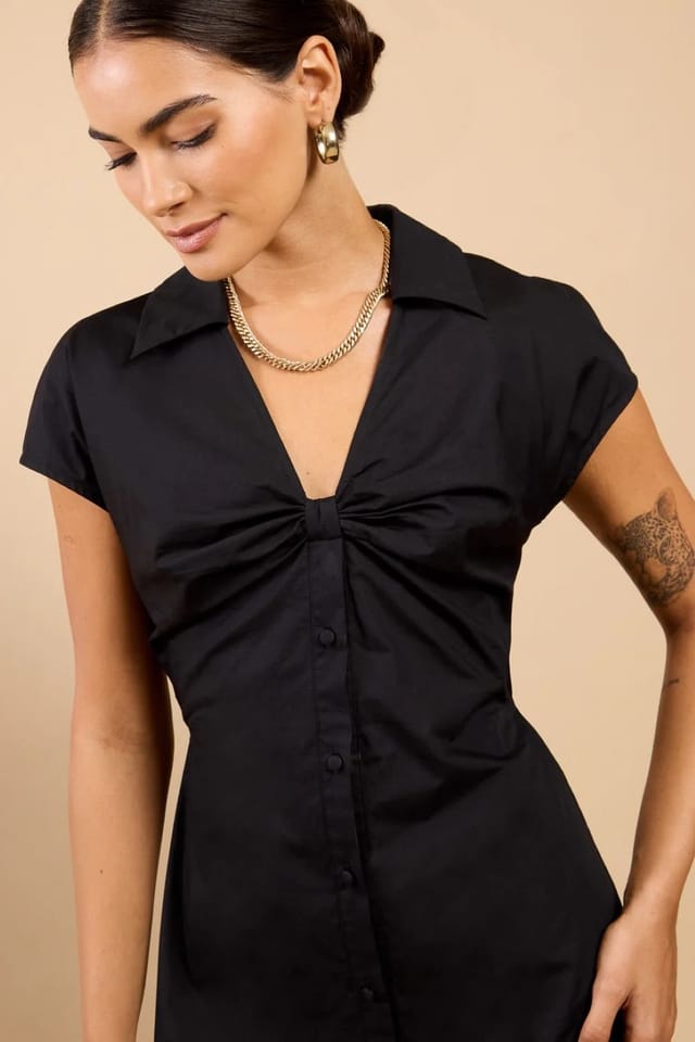 Little Mistress Little Mistress Women's Black Gathered Detail Midaxi Shirt Dress - 3