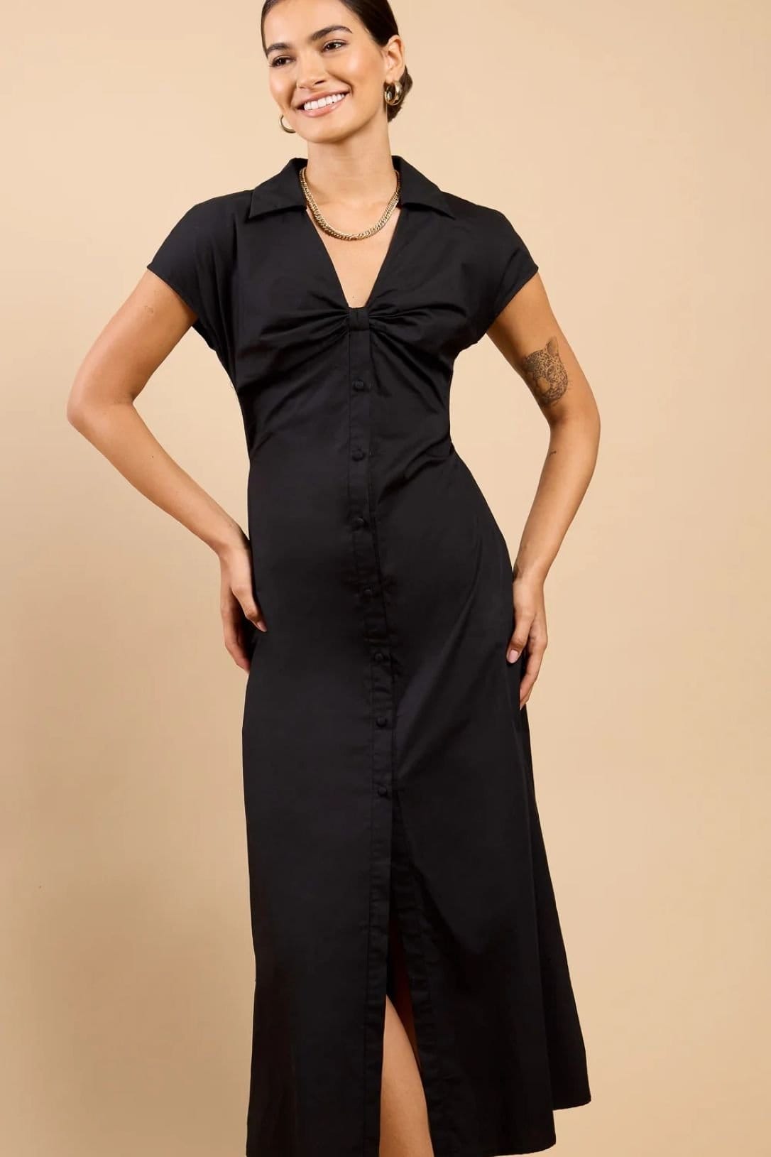 Little Mistress Little Mistress Women's Black Gathered Detail Midaxi Shirt Dress - 4