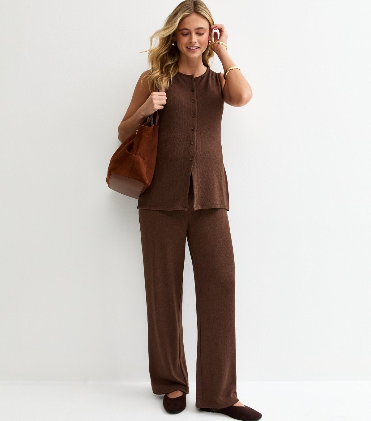 New Look Women's Maternity Brown Textured Button Waistcoat New Look - 3