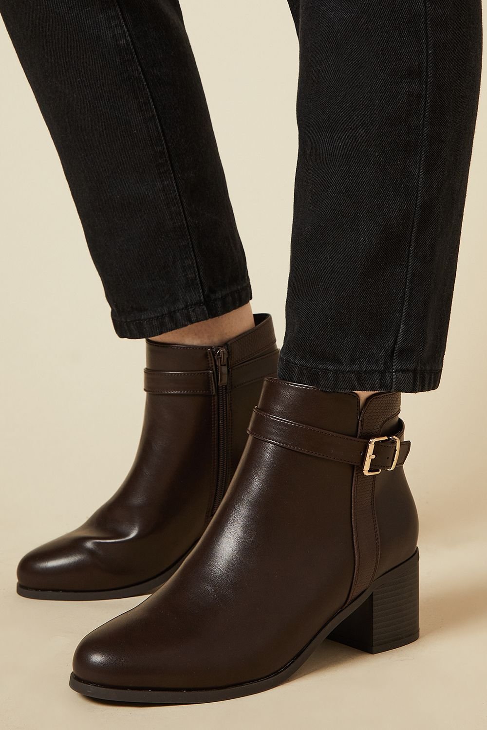 Good For the Sole Good For the Sole Women's : Wide Fit Moira Material Mix Medium Block Heel Ankle Boots in Brown - 2