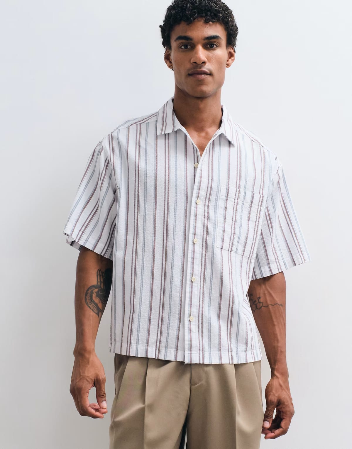 ASOS ASOS DESIGN boxy oversized textured stripe shirt in blue - 1