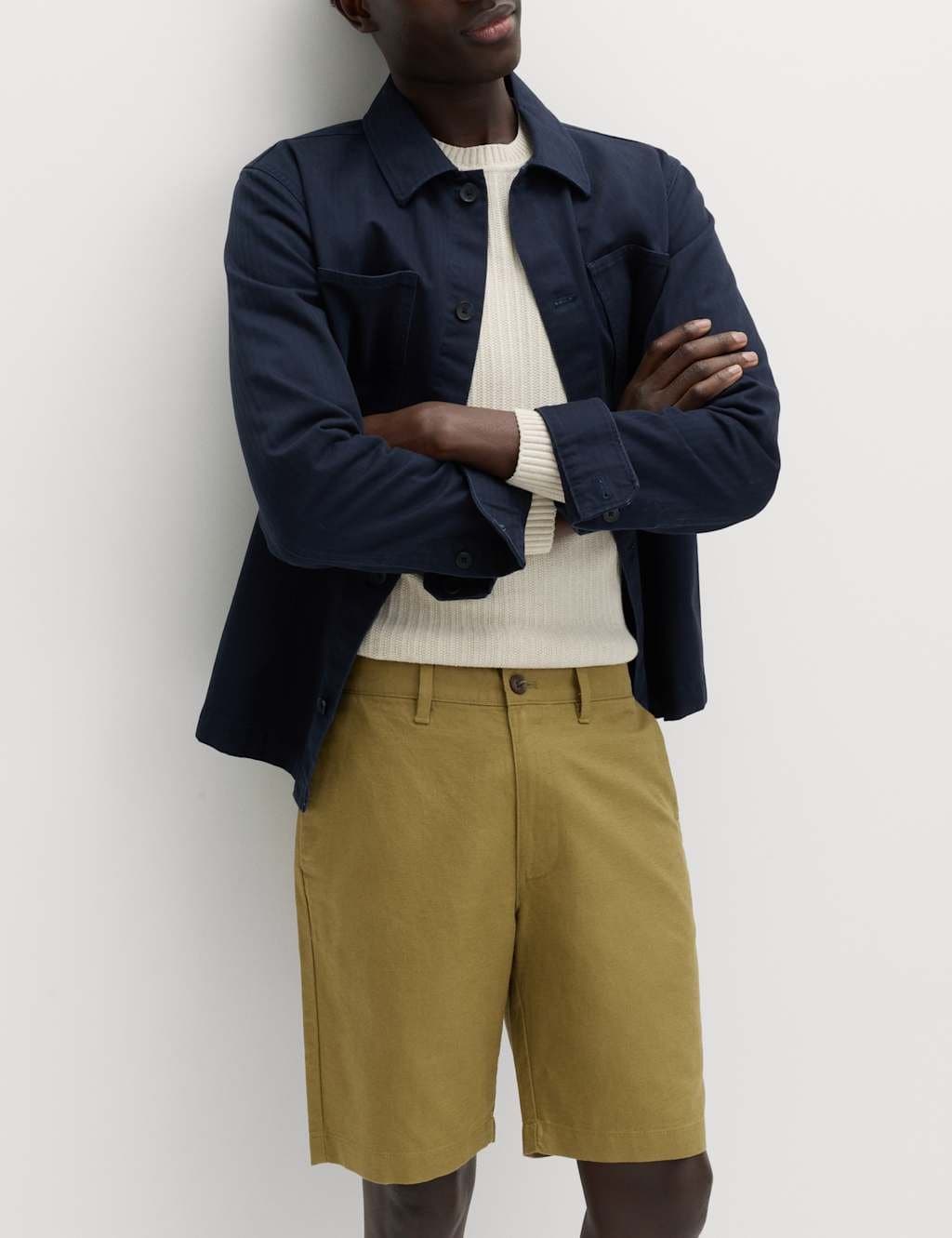 Marks & Spencer M&S Linen Blend Chino Shorts Olive