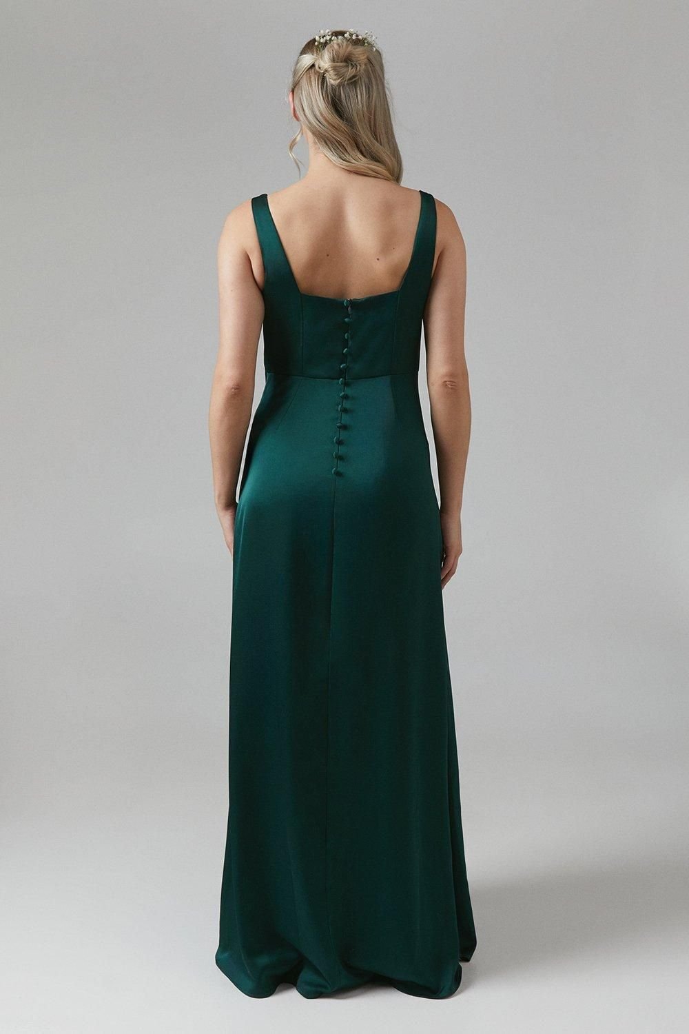 Coast Coast Women's Maternity Square Neck Satin Bridesmaid Maxi Dress in Emerald - 3
