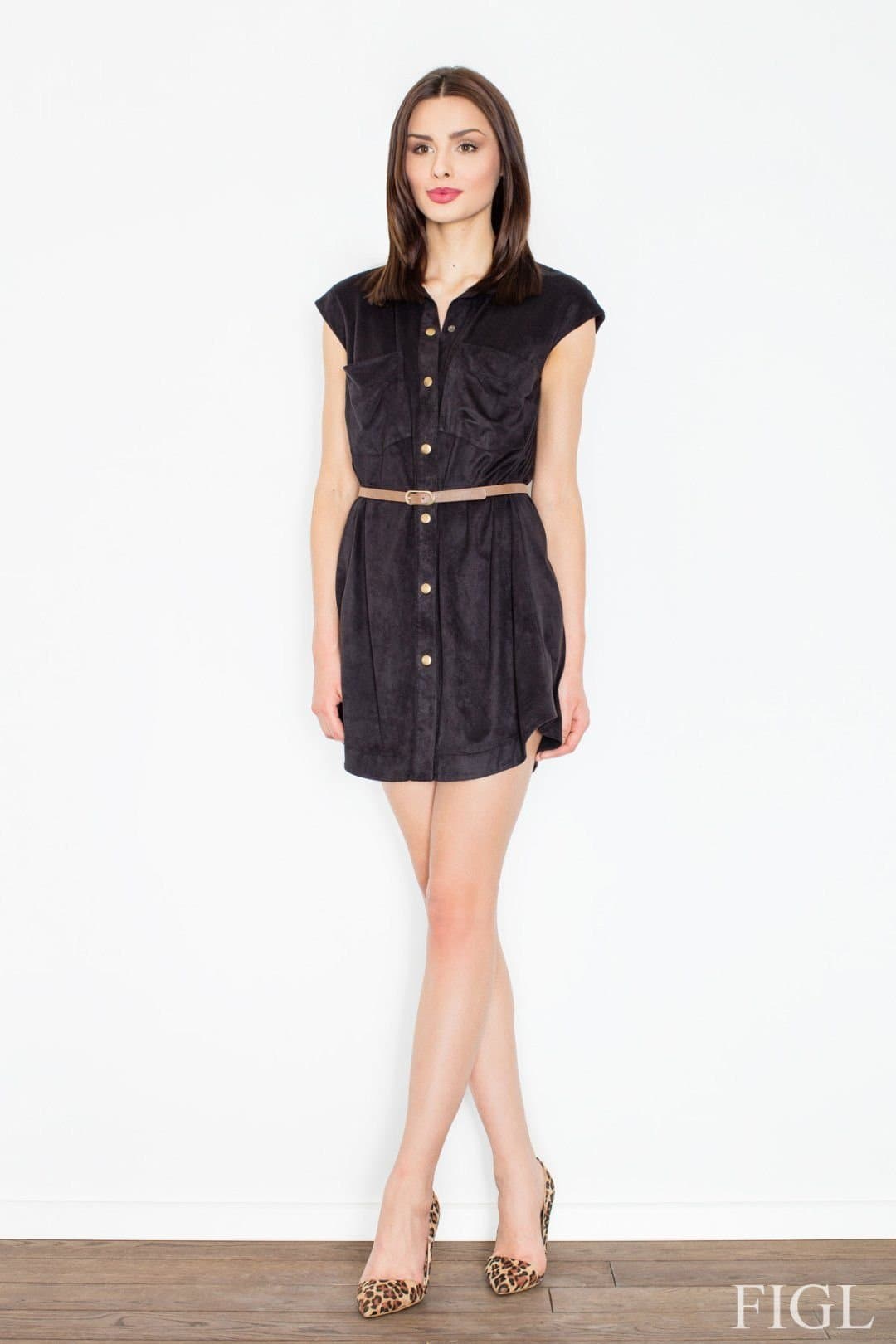 Love Lace Love Lace Women's Chambray Smocked Button Front Wing Sleeve Dress in Black
