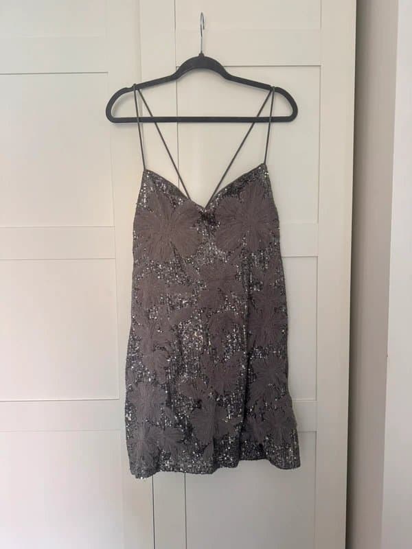ASOS ASOS Grey Silver Sequin Embellished Mini Dress Size 14