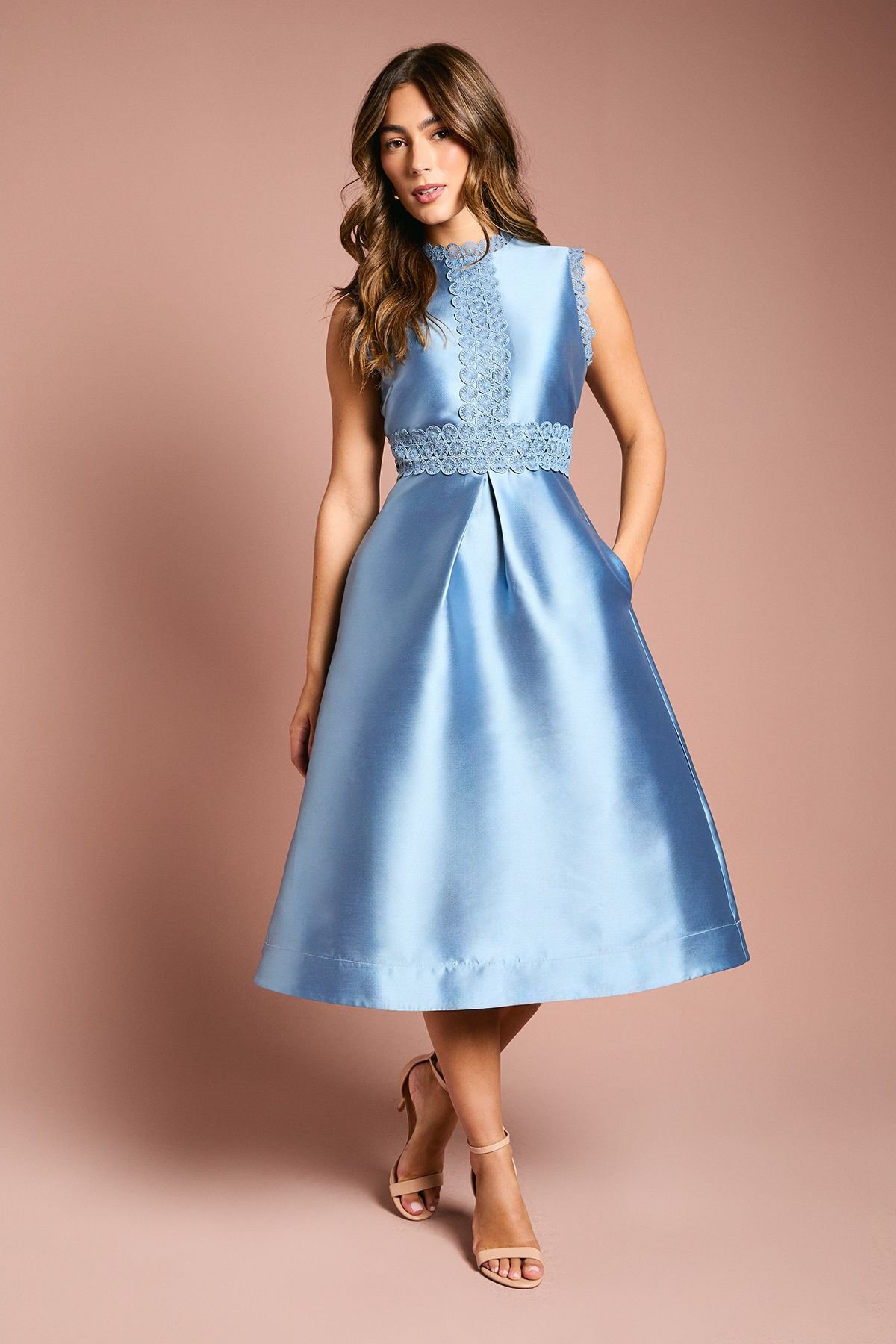 Coast Coast Women's Twill Lace Dress in Dusty Blue - 2