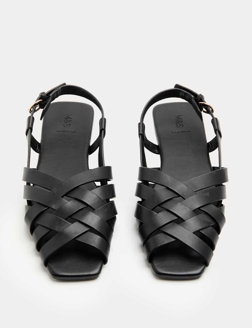 Marks & Spencer M&S Leather Woven Flat Slingback Sandals Black