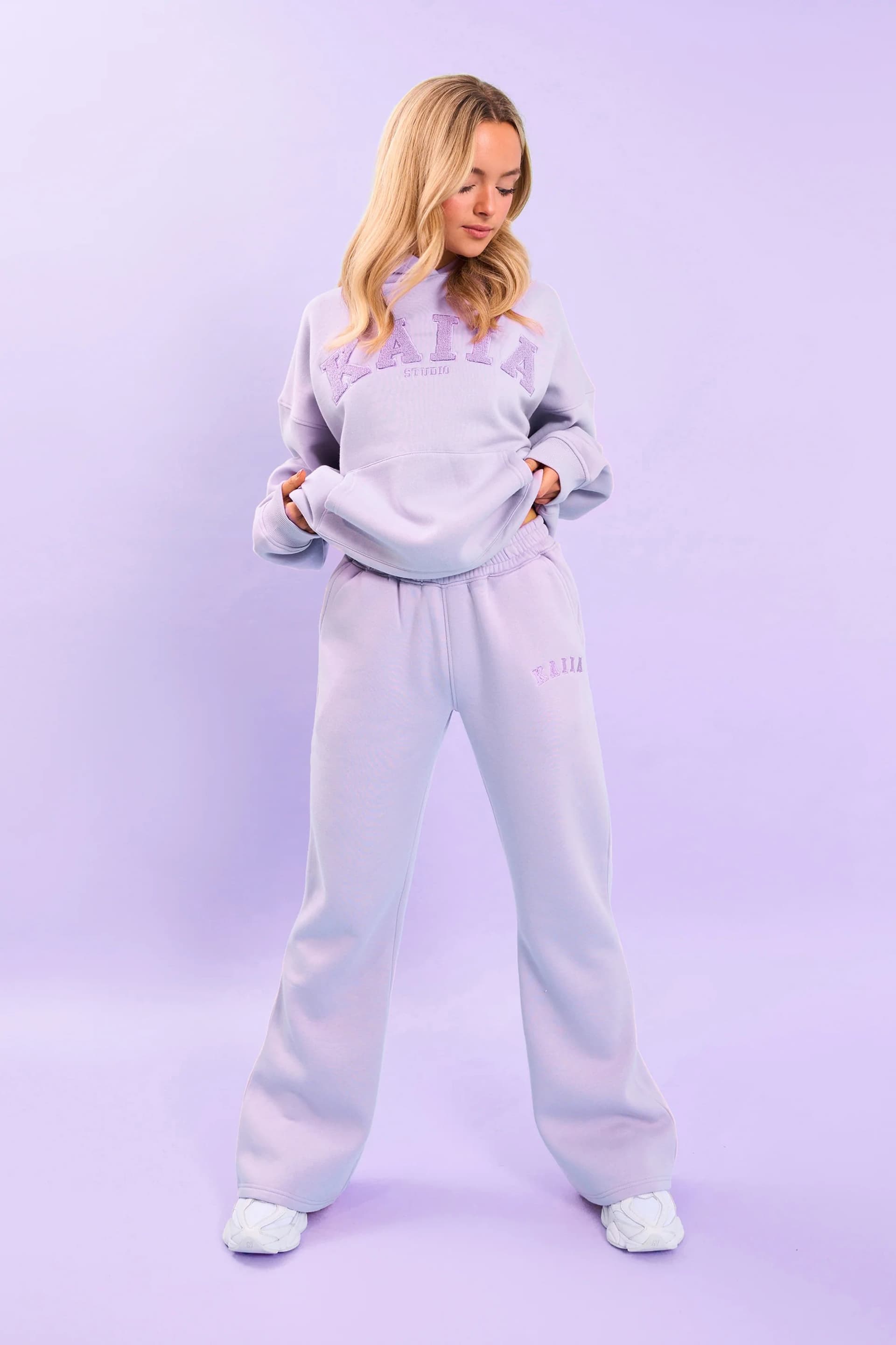 Kaiia Kaiia Logo Wide Leg Sweat Pants Lilac