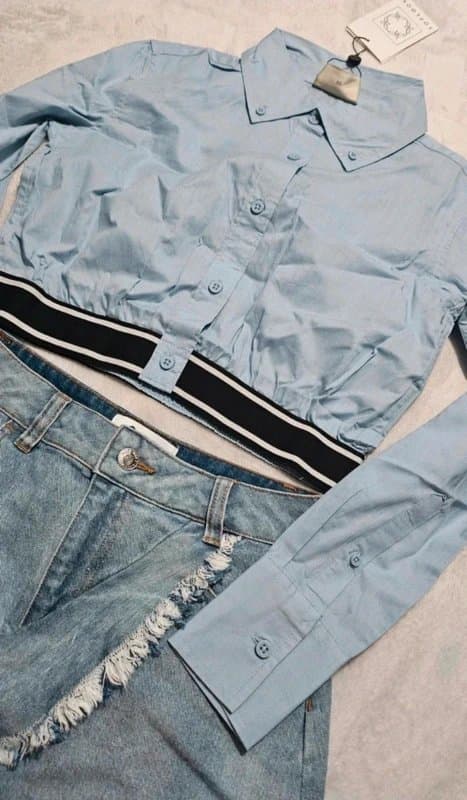 ASOS Y2K Denim Co-Ord Set XS | Asymmetric Skirt & Cropped Shirt | Trendy Blue Outfit