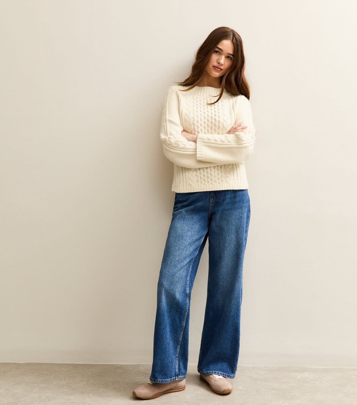 New Look Women's Cream Cable Knit Wide Sleeve Jumper New Look - 4