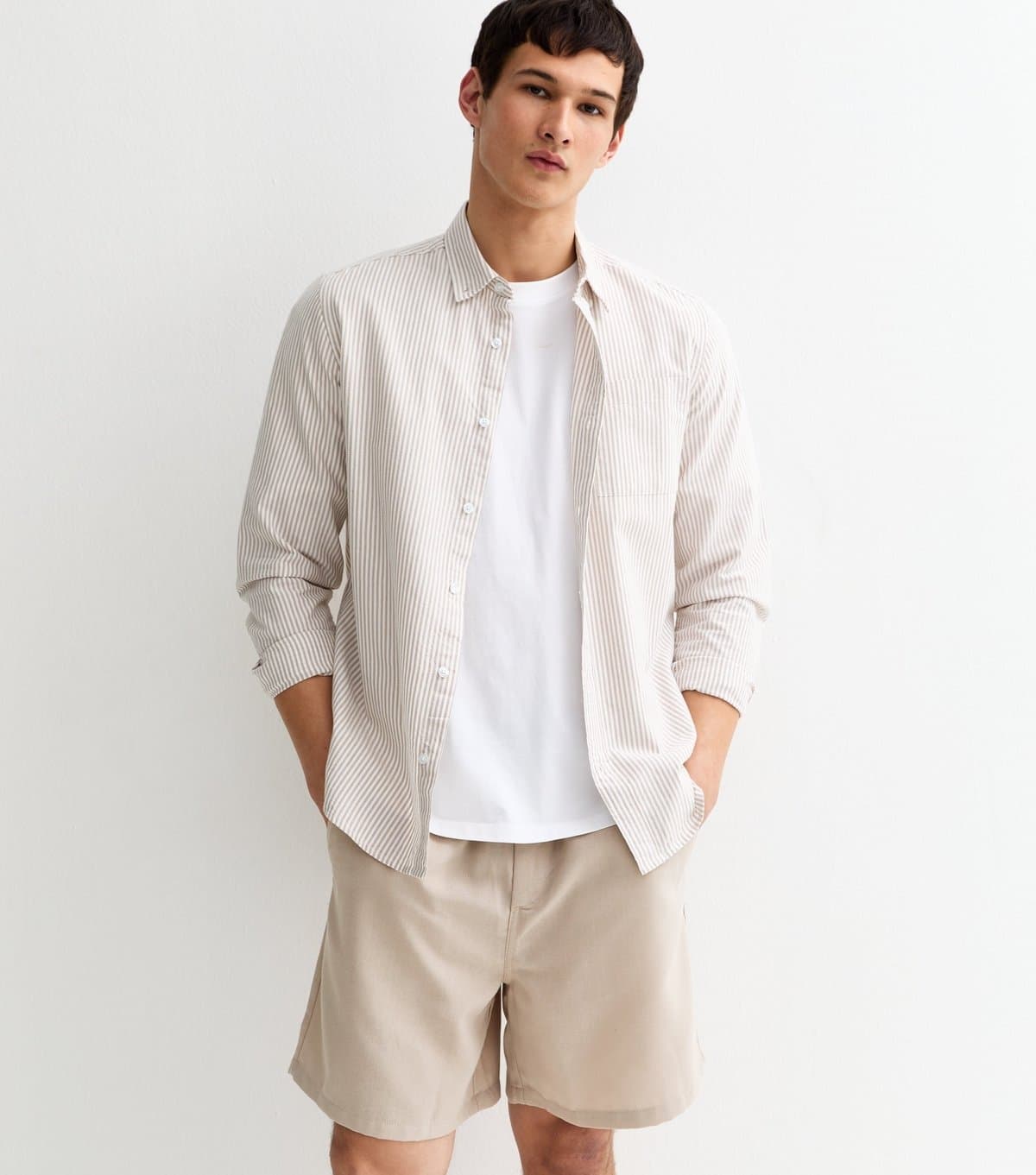 New Look Men's Stone Regular Linen Look Pull On Shorts New Look