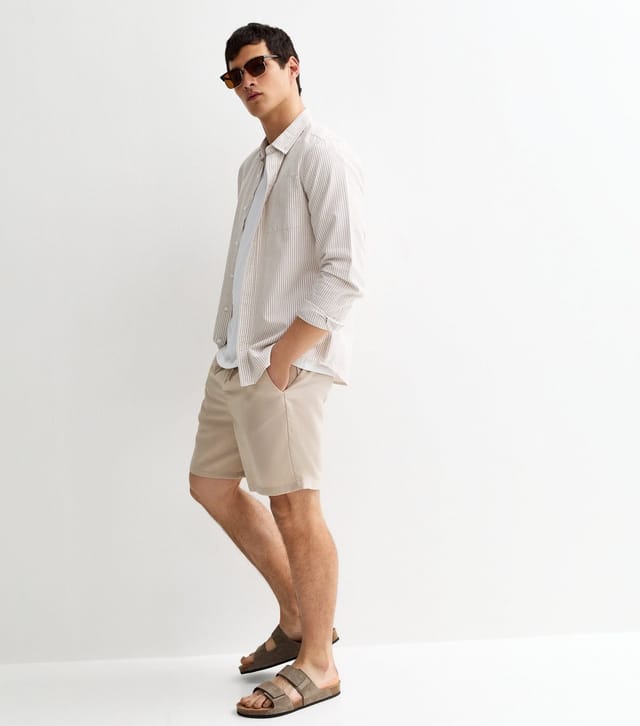 New Look Men's Stone Regular Linen Look Pull On Shorts New Look - 2